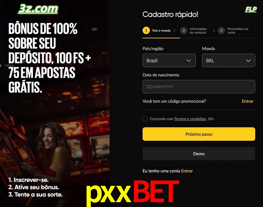 pxxbet registro oficial cassino online Brasil com bônus de depósito e free spins